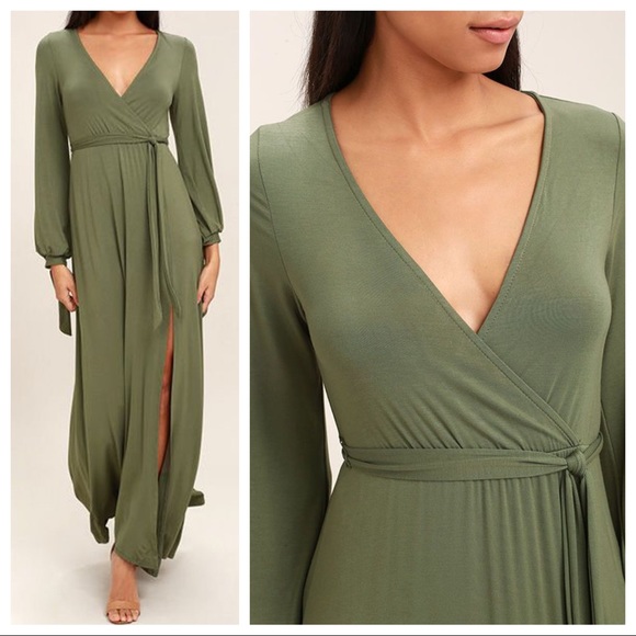 Lulu’s olive green long sleeve maxi dress, small - Picture 2 of 4